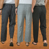 COMBO OF 3 MEN STRIPE COTTON HANDLOOM PANT BLACK GRAY AND BLACK