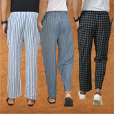 COMBO OF 3 MEN STRIPE COTTON HANDLOOM PANT BLUE BLACK AND BLUE