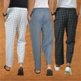 COMBO OF 3 MEN STRIPE COTTON HANDLOOM PANT BLUE BLACK AND WHITE