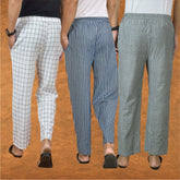 COMBO OF 3 MEN STRIPE COTTON HANDLOOM PANT BLUE GRAY AND WHITE