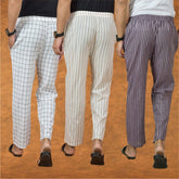 COMBO OF 3 MEN STRIPE COTTON HANDLOOM PANT BLUE PURPLE AND WHITE-