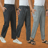 COMBO OF 3 MEN STRIPE COTTON HANDLOOM PANT GRAY BLACK AND BLACK