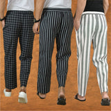 COMBO OF 3 MEN STRIPE COTTON HANDLOOM PANT GRAY BLACK AND BLACK