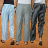 COMBO OF 3 MEN STRIPE COTTON HANDLOOM PANT GRAY BLACK AND SKY BLUE