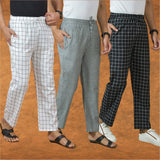 COMBO OF 3 MEN STRIPE COTTON HANDLOOM PANT GRAY BLACK AND WHITE