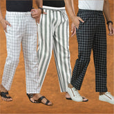 COMBO OF 3 MEN STRIPE COTTON HANDLOOM PANT GRAY BLACK AND WHITE