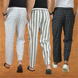 COMBO OF 3 MEN STRIPE COTTON HANDLOOM PANT GRAY BLACK AND WHITE