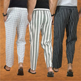 COMBO OF 3 MEN STRIPE COTTON HANDLOOM PANT GRAY BLACK AND WHITE