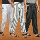 COMBO OF 3 MEN STRIPE COTTON HANDLOOM PANT GRAY BLACK AND WHITE