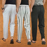 COMBO OF 3 MEN STRIPE COTTON HANDLOOM PANT GRAY BLACK AND WHITE