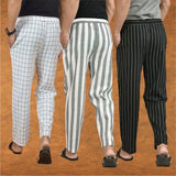 COMBO OF 3 MEN STRIPE COTTON HANDLOOM PANT GRAY BLACK AND WHITE