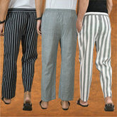 COMBO OF 3 MEN STRIPE COTTON HANDLOOM PANT GRAY GRAY AND BLACK