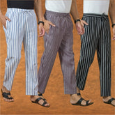 COMBO OF 3 MEN STRIPE COTTON HANDLOOM PANT PURPLE BLACK AND BLUE