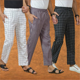 COMBO OF 3 MEN STRIPE COTTON HANDLOOM PANT PURPLE BLACK AND WHITE