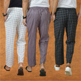 COMBO OF 3 MEN STRIPE COTTON HANDLOOM PANT PURPLE BLACK AND WHITE