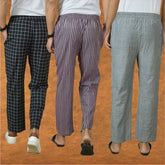 COMBO OF 3 MEN STRIPE COTTON HANDLOOM PANT PURPLE GRAY AND BLACK