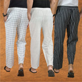 COMBO OF 3 MEN STRIPE COTTON HANDLOOM PANT WHITE BLACK AND WHITE