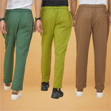 Combo of 3 Olive Green Brown and Bottle Green Cotton Regular Trouser Pants-42405