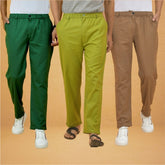 Combo of 3 Olive Green Brown and Bottle Green Cotton Regular Trouser Pants-42405