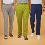Combo of 3 Olive Green Gray and Navy Blue Cotton Regular Trouser Pants-42461