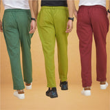Combo of 3 Olive Green Maroon and Bottle Green Cotton Regular Trouser Pants-42423
