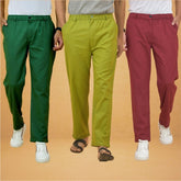Combo of 3 Olive Green Maroon and Bottle Green Cotton Regular Trouser Pants-42423