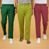 Combo of 3 Olive Green Maroon and Bottle Green Cotton Regular Trouser Pants-42423