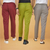 Combo of 3 Olive Green Maroon and Gray Cotton Regular Trouser Pants-42578