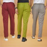 Combo of 3 Olive Green Maroon and Gray Cotton Regular Trouser Pants-42578