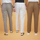 Combo of 3 White Gray and Brown Cotton Regular Trouser Pants-42547