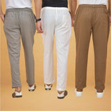 Combo of 3 White Gray and Brown Cotton Regular Trouser Pants-42547