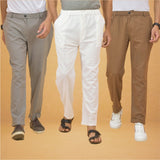 Combo of 3 White Gray and Brown Cotton Regular Trouser Pants-42547