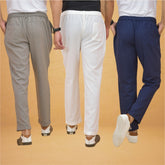 Combo of 3 White Gray and Navy Blue Cotton Regular Trouser Pants-42462
