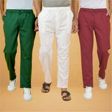 Combo of 3 White Maroon and Bottle Green Cotton Regular Trouser Pants-42424