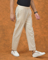 Cream Solid Cotton Handloom Men Pant