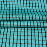 Cyan Black Checks Cotton Handloom Fabric