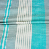 Cyan White and Gray Stripe Cotton Handloom Fabric