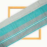 Cyan White and Gray Stripe Cotton Handloom Fabric