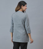 Gray Black Cotton Stripe Women Top-10283