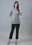 Gray Black Cotton Stripe Women Top-10283