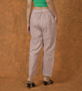 Gray Pink Cotton Stripe Belt Pant