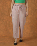 Gray Pink Cotton Stripe Belt Pant