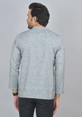 Ombo of 2 Men Cotton Self Design Short Kurta Gray and Yellow