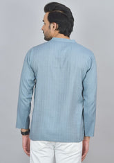 Combo of 2 Men Cotton Self Design Short Kurta Blue and Gray