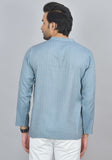 Combo of 2 Men Cotton Self Design Short Kurta Blue and Pink