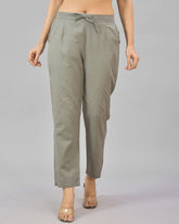 Gray Solid Cotton Flax Women Trouser