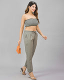Combo of 2 Gray and Beige Cotton Flax Women Trouser Pant-10316