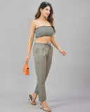 Combo of 2 Olive Green and Gray Cotton Flax Women Trouser Pant-10363