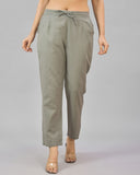 Gray Solid Cotton Flax Women Trouser