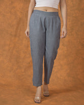 Gray Solid Cotton Trouser Pant